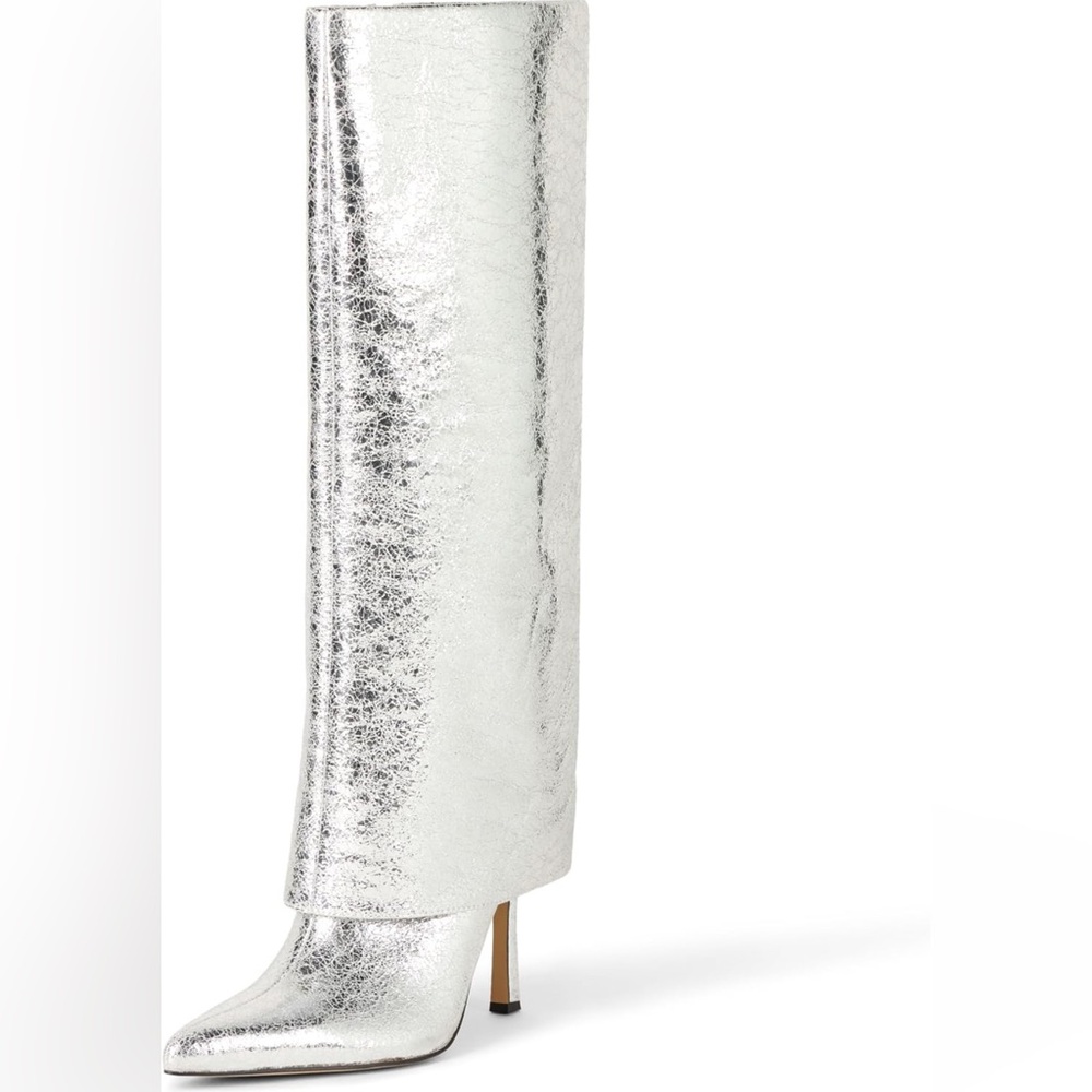 The Drop Women's Jolene Fold Over Tall Boot Classic Size: 9 Silver Crackle New - Picture 7 of 10